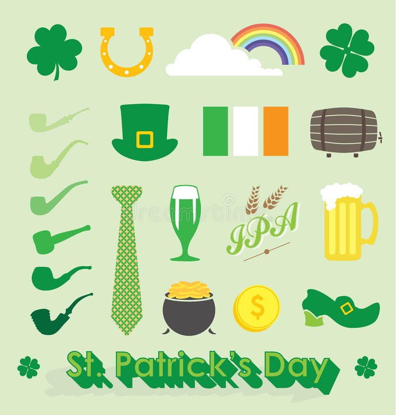 Установленный вектор: Значки и символы дня St. Patricks иллюстрация вектора Установленный вектор: Значки и символы дня St. Patricks иллюстрация вектора