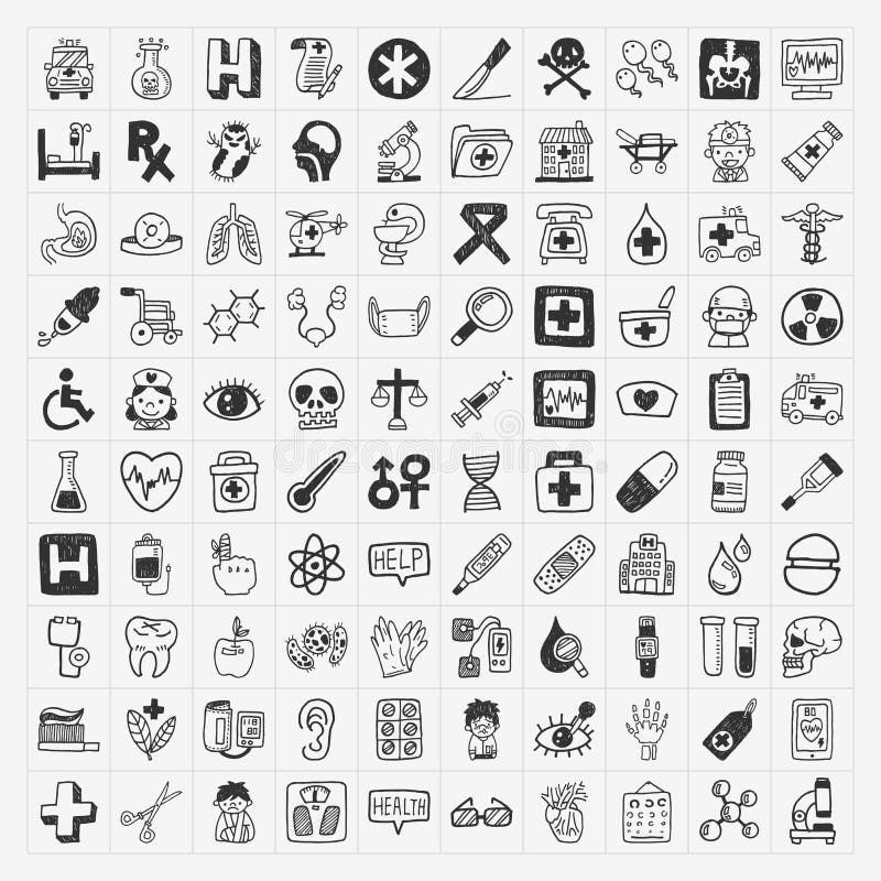 100 doodle Medical icons set,cartoon vector illustration. 100 doodle Medical icons set,cartoon vector illustration