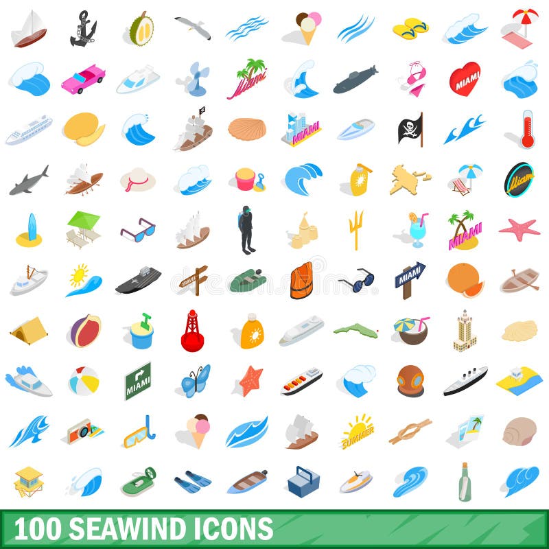 100 seawind icons set in isometric 3d style for any design vector illustration. 100 seawind icons set in isometric 3d style for any design vector illustration