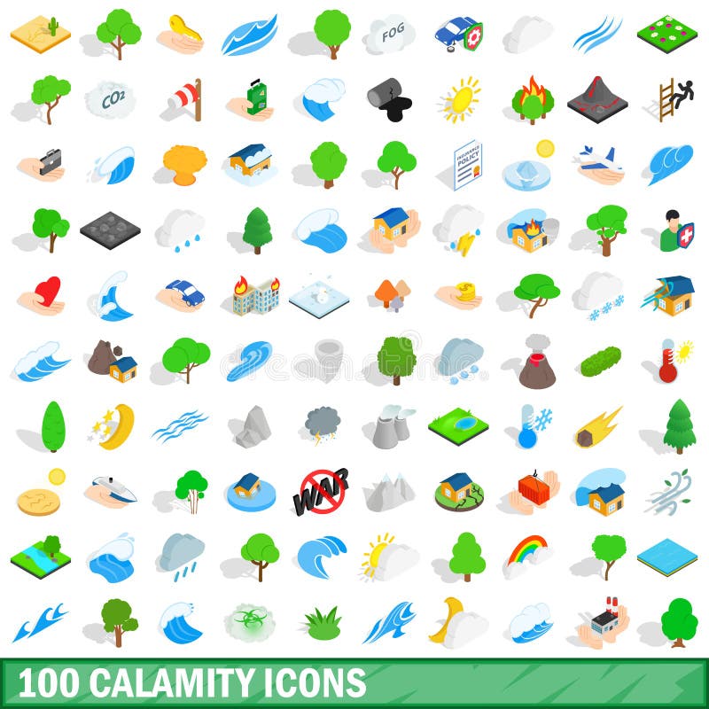 100 calamity icons set in isometric 3d style for any design vector illustration. 100 calamity icons set in isometric 3d style for any design vector illustration