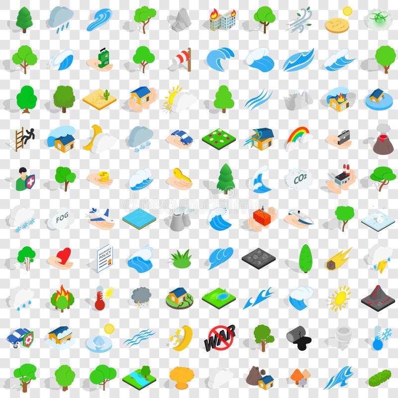 100 calamity icons set in isometric 3d style for any design vector illustration. 100 calamity icons set in isometric 3d style for any design vector illustration