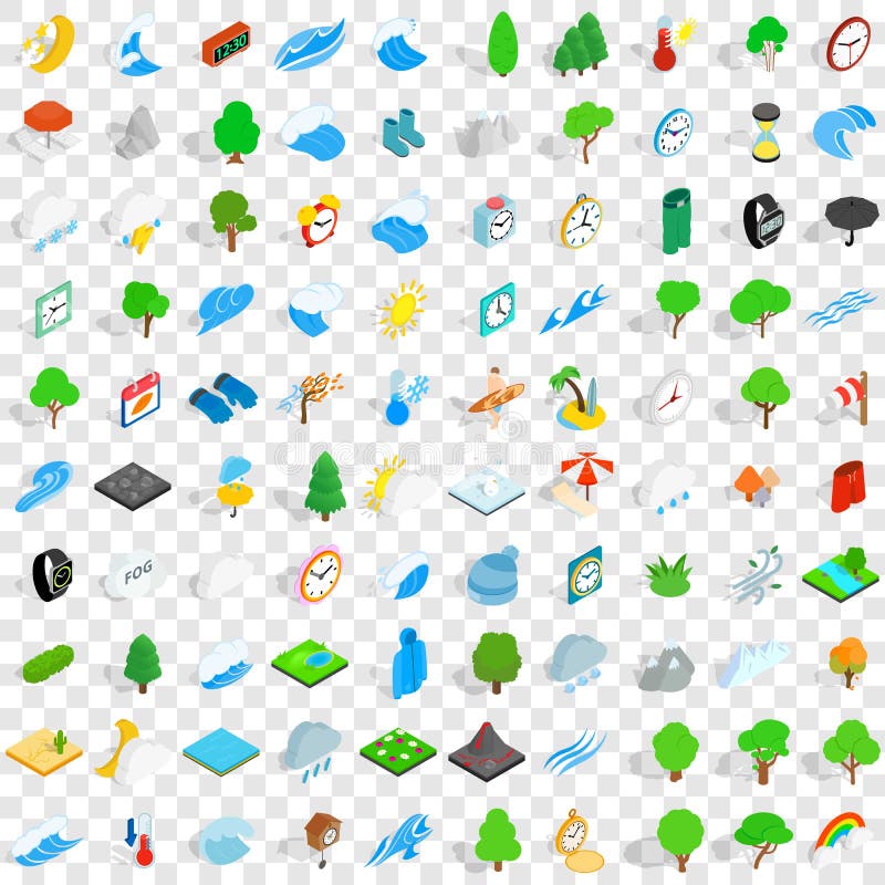 100 weather icons set in isometric 3d style for any design vector illustration. 100 weather icons set in isometric 3d style for any design vector illustration