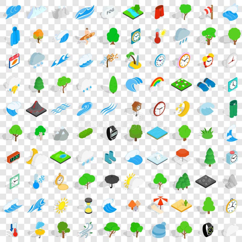 100 storm icons set in isometric 3d style for any design vector illustration. 100 storm icons set in isometric 3d style for any design vector illustration