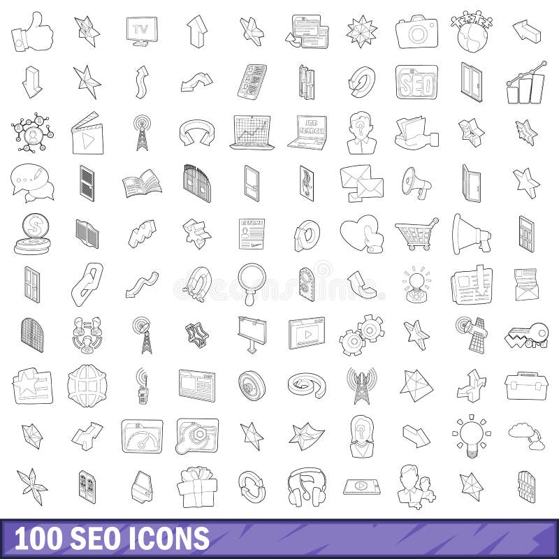 100 seo icons set in outline style for any design vector illustration. 100 seo icons set in outline style for any design vector illustration