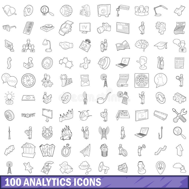 100 analytics icons set in outline style for any design vector illustration. 100 analytics icons set in outline style for any design vector illustration