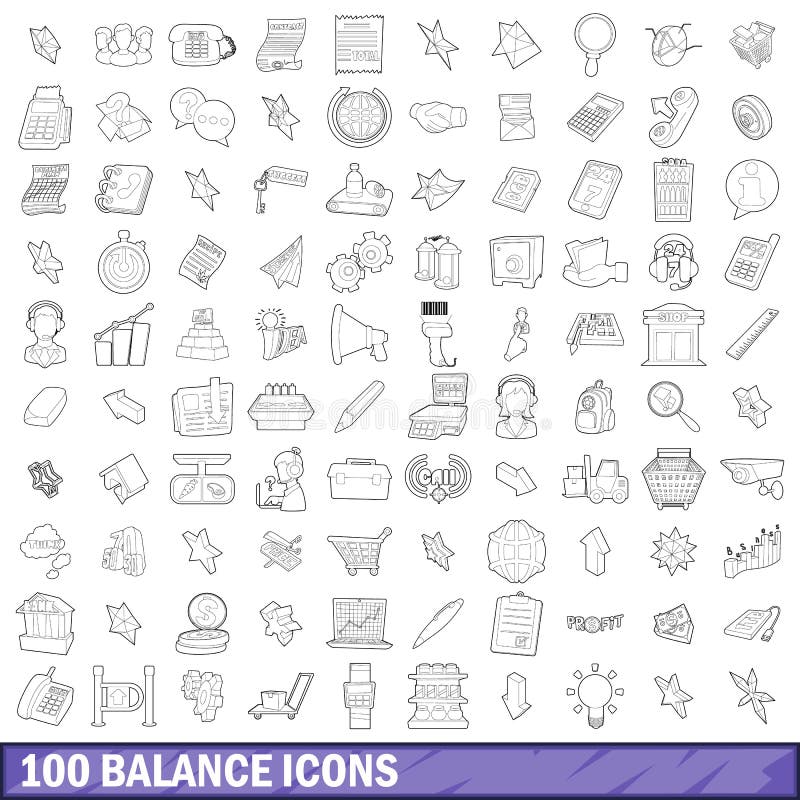 100 balance icons set in outline style for any design vector illustration. 100 balance icons set in outline style for any design vector illustration