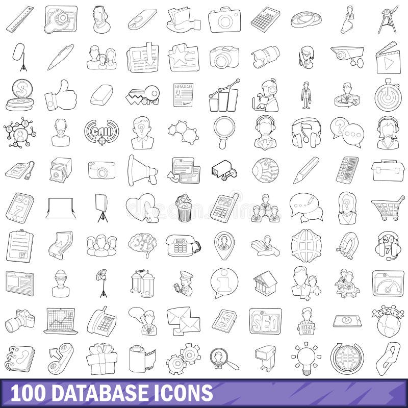 100 database icons set in outline style for any design vector illustration. 100 database icons set in outline style for any design vector illustration