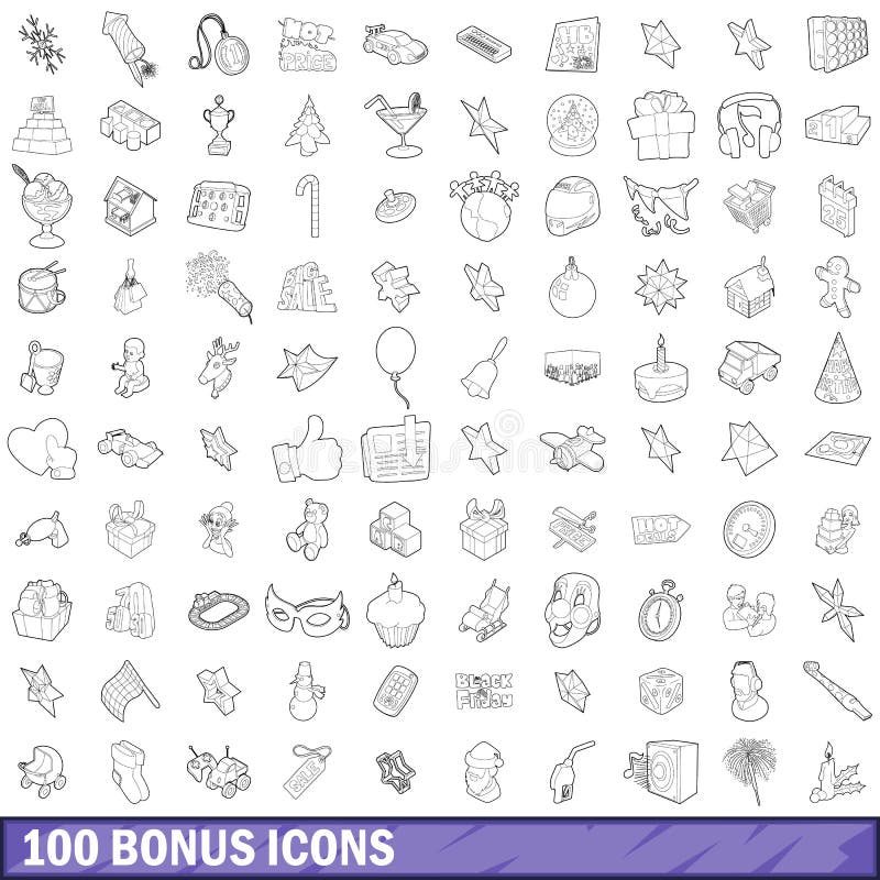100 bonus icons set in outline style for any design vector illustration. 100 bonus icons set in outline style for any design vector illustration