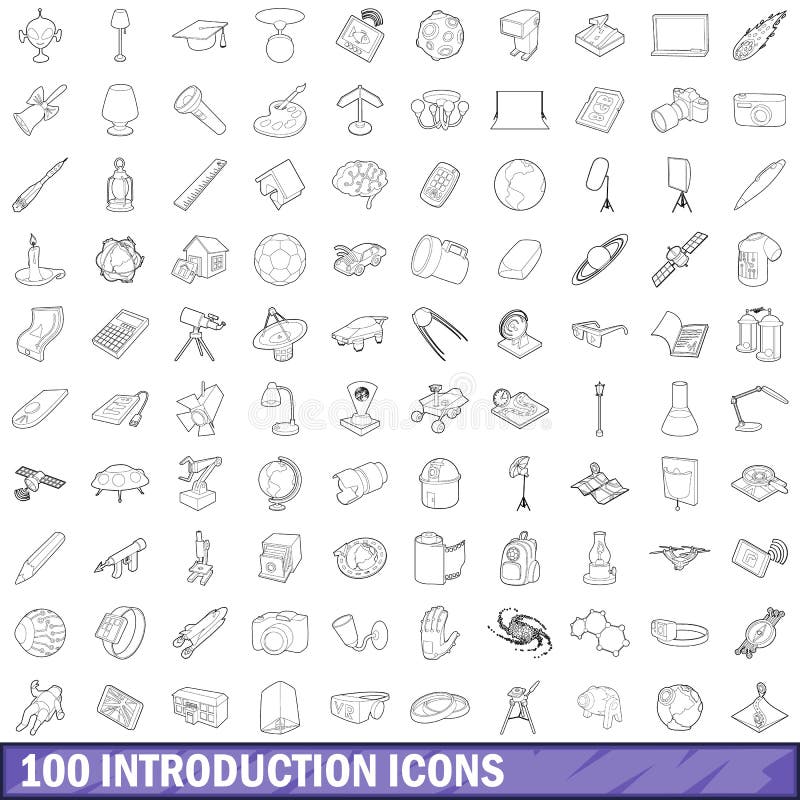 100 introduction icons set in outline style for any design vector illustration. 100 introduction icons set in outline style for any design vector illustration