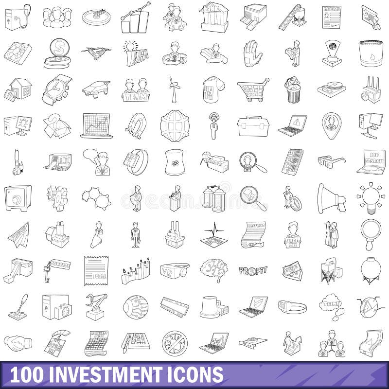 100 investment icons set in outline style for any design vector illustration. 100 investment icons set in outline style for any design vector illustration