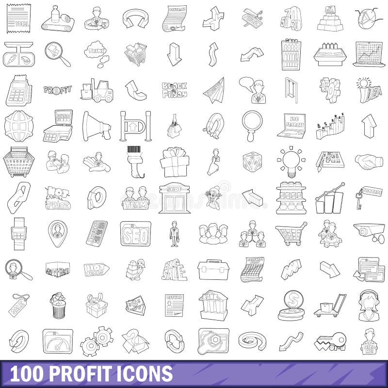 100 profit icons set in outline style for any design vector illustration. 100 profit icons set in outline style for any design vector illustration