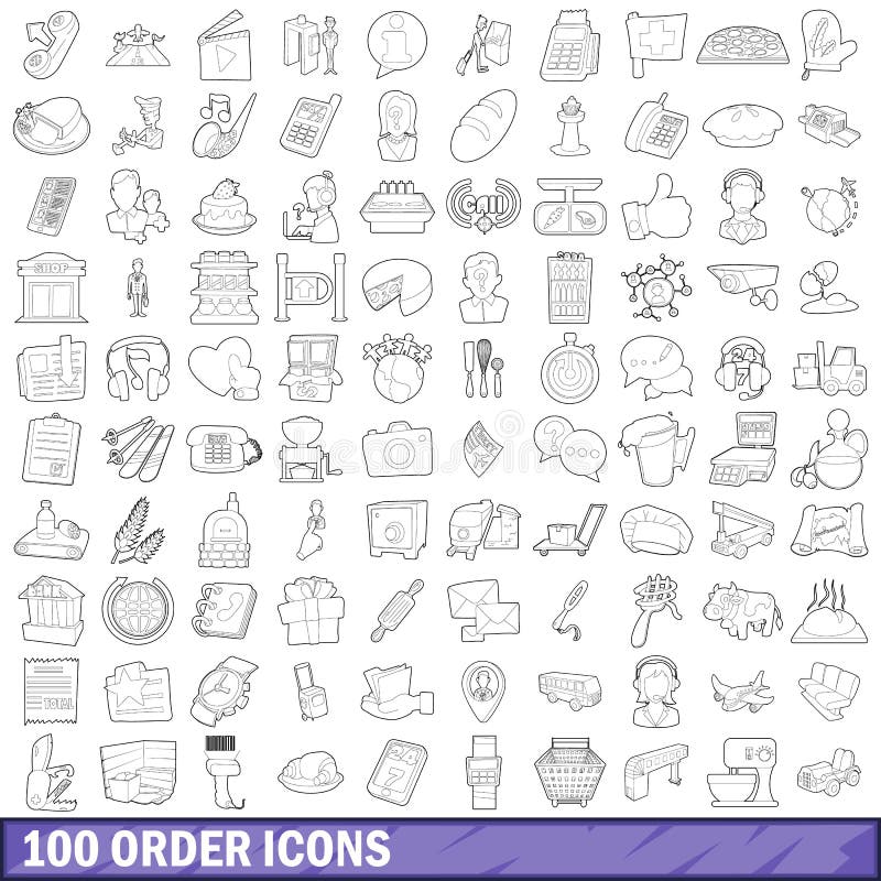 100 order icons set in outline style for any design vector illustration. 100 order icons set in outline style for any design vector illustration