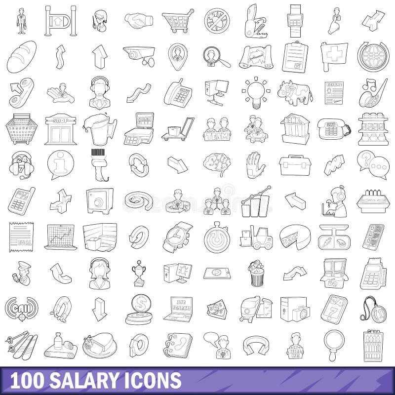 100 salary icons set in outline style for any design vector illustration. 100 salary icons set in outline style for any design vector illustration