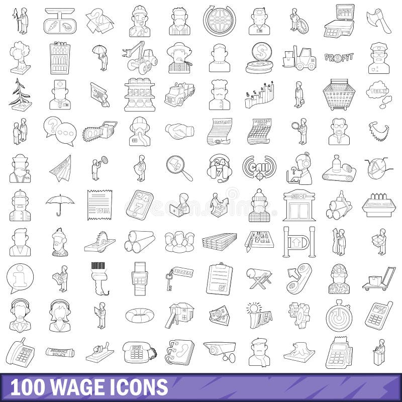 100 wage icons set in outline style for any design vector illustration. 100 wage icons set in outline style for any design vector illustration