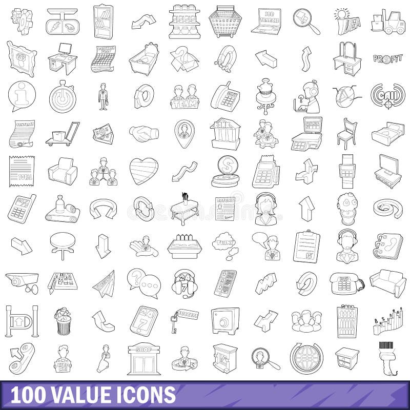 100 value icons set in outline style for any design vector illustration. 100 value icons set in outline style for any design vector illustration