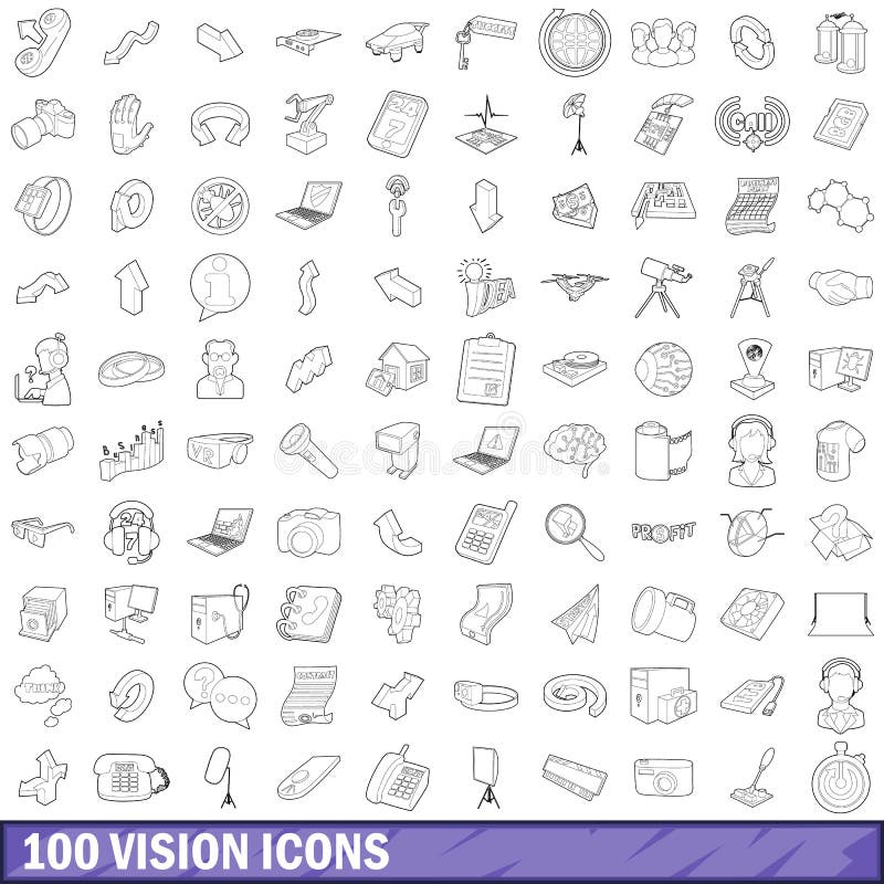 100 vision icons set in outline style for any design vector illustration. 100 vision icons set in outline style for any design vector illustration