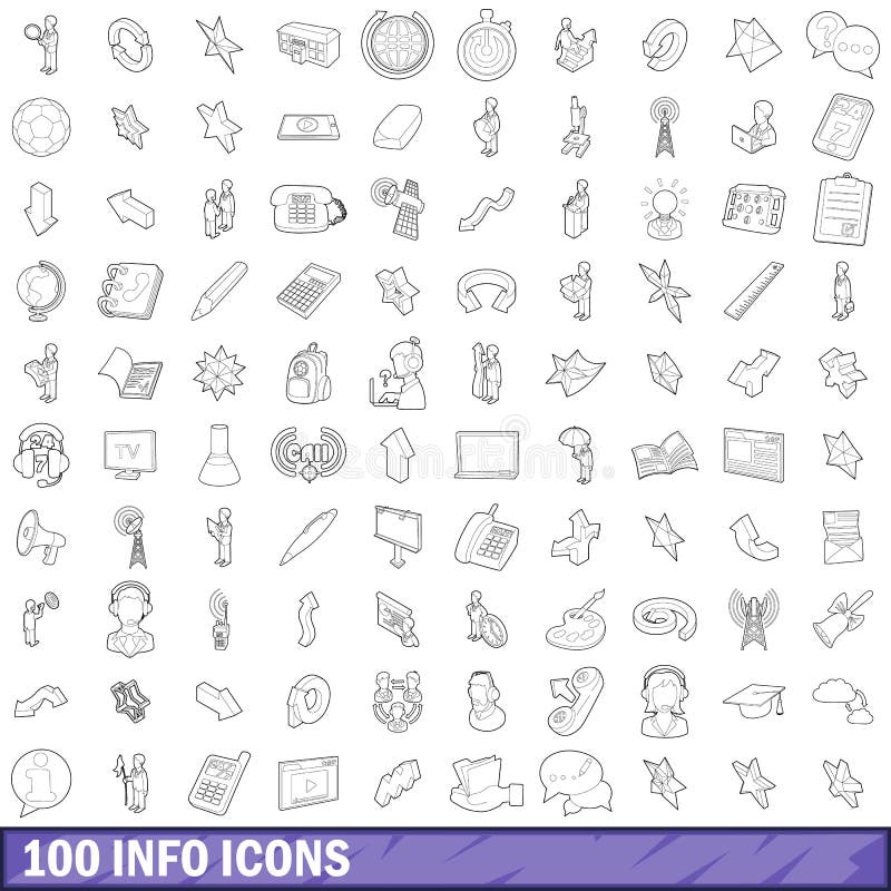 100 info icons set in outline style for any design vector illustration. 100 info icons set in outline style for any design vector illustration