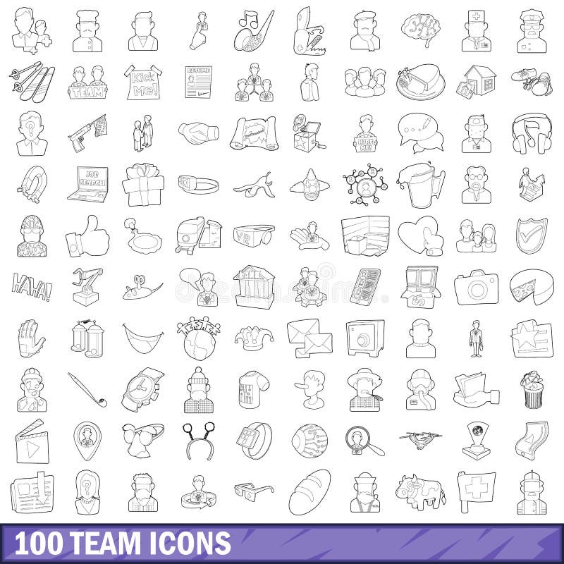 100 team icons set in outline style for any design vector illustration. 100 team icons set in outline style for any design vector illustration