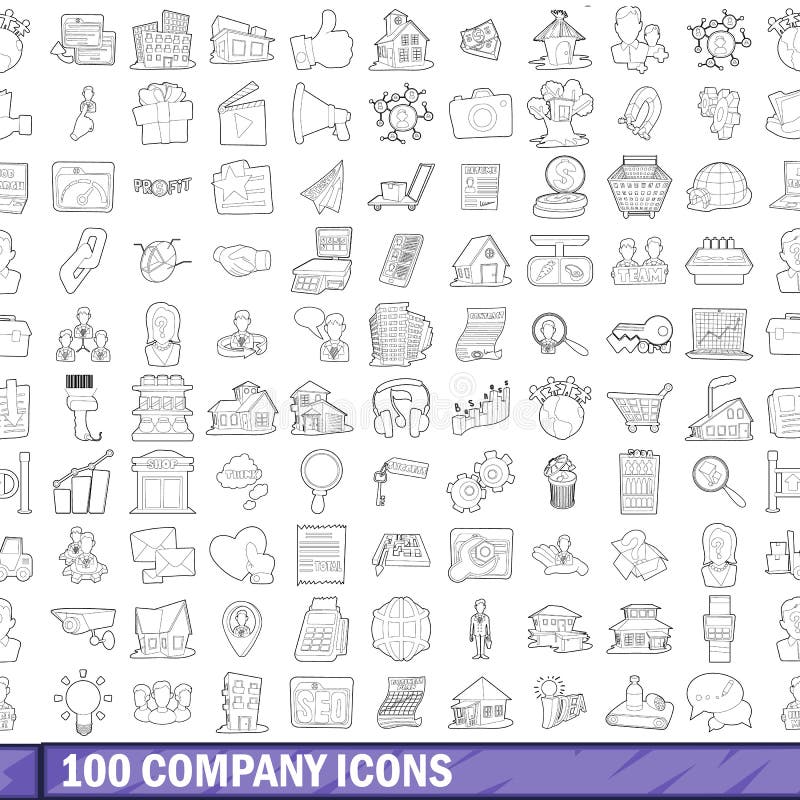 100 company icons set in outline style for any design vector illustration. 100 company icons set in outline style for any design vector illustration