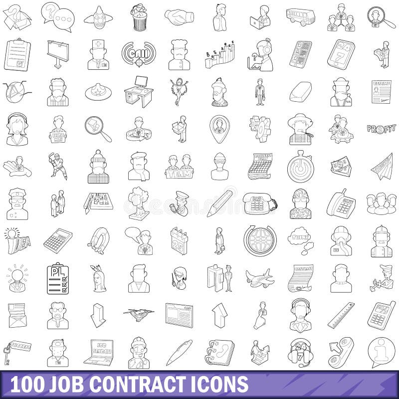 100 job contract icons set in outline style for any design vector illustration. 100 job contract icons set in outline style for any design vector illustration