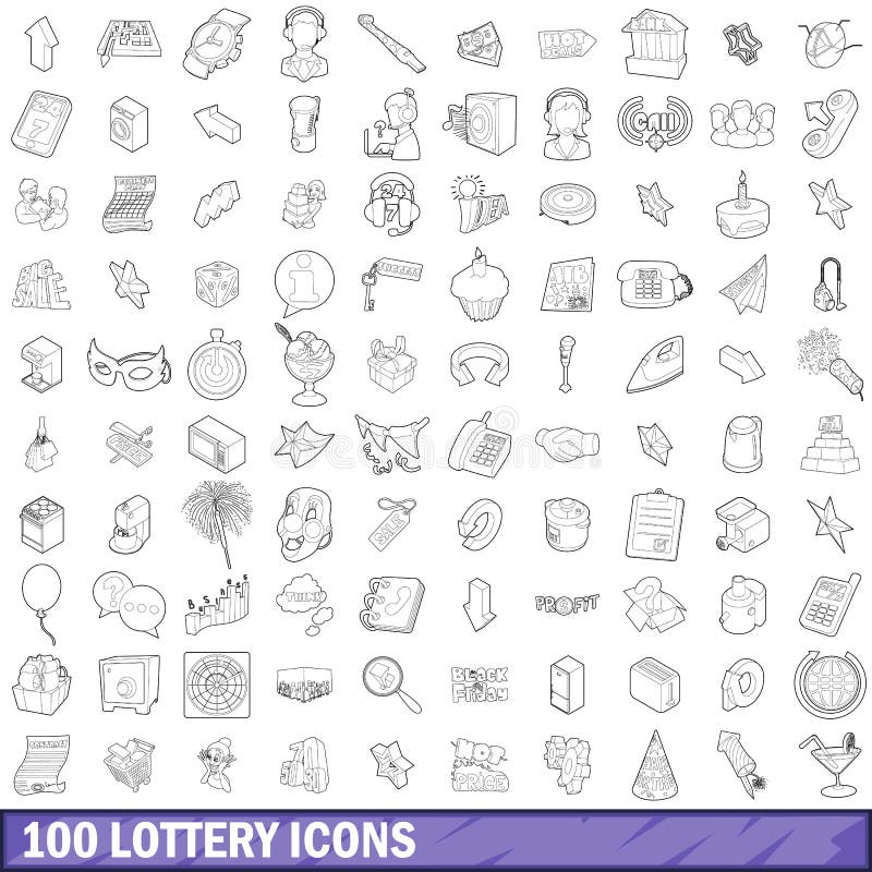 100 lottery icons set in outline style for any design vector illustration. 100 lottery icons set in outline style for any design vector illustration