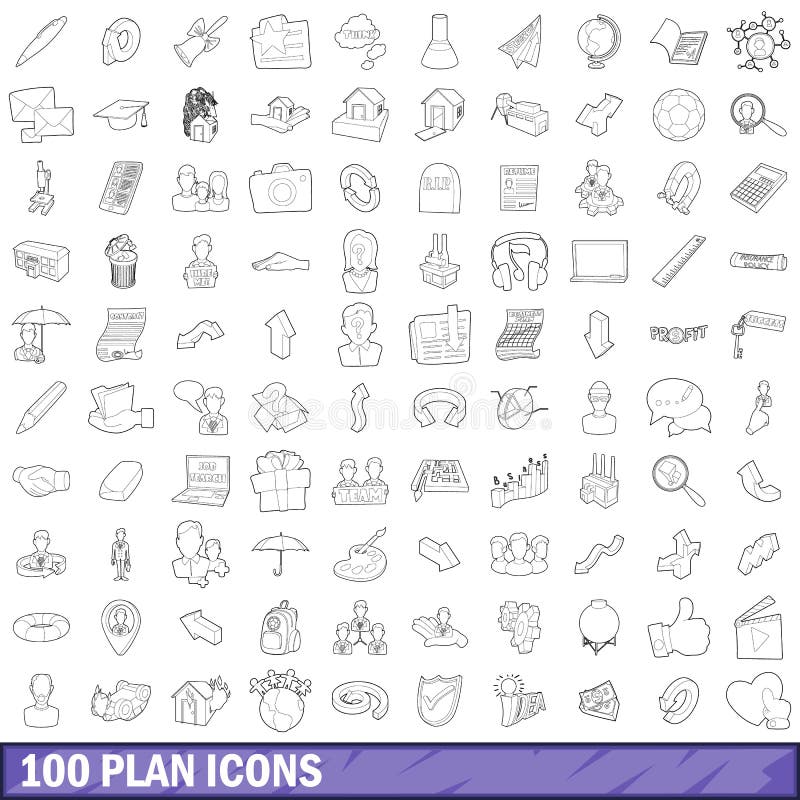 100 plan icons set in outline style for any design vector illustration. 100 plan icons set in outline style for any design vector illustration