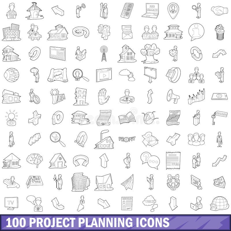 100 project planning icons set in outline style for any design vector illustration. 100 project planning icons set in outline style for any design vector illustration