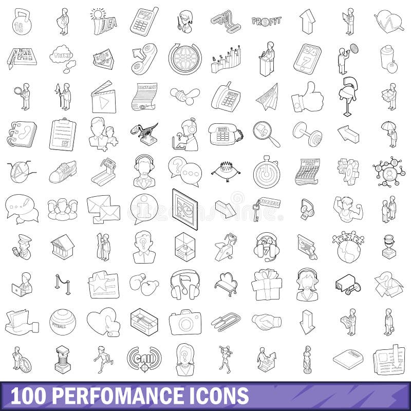 100 performance icons set in outline style for any design vector illustration. 100 performance icons set in outline style for any design vector illustration