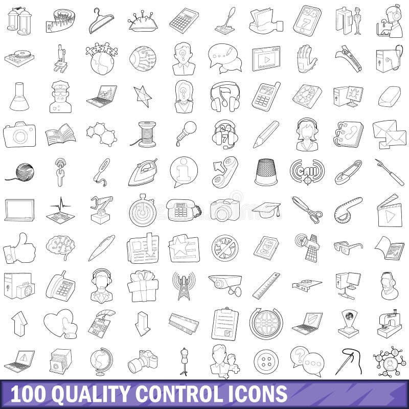 100 quality control icons set in outline style for any design vector illustration. 100 quality control icons set in outline style for any design vector illustration