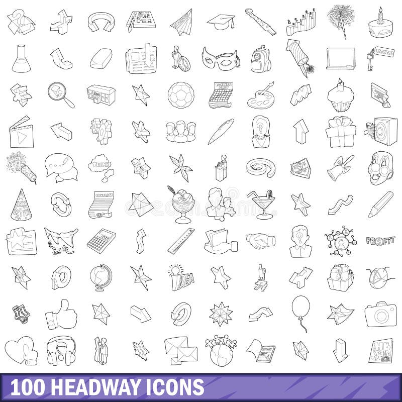 100 headway icons set in outline style for any design vector illustration. 100 headway icons set in outline style for any design vector illustration