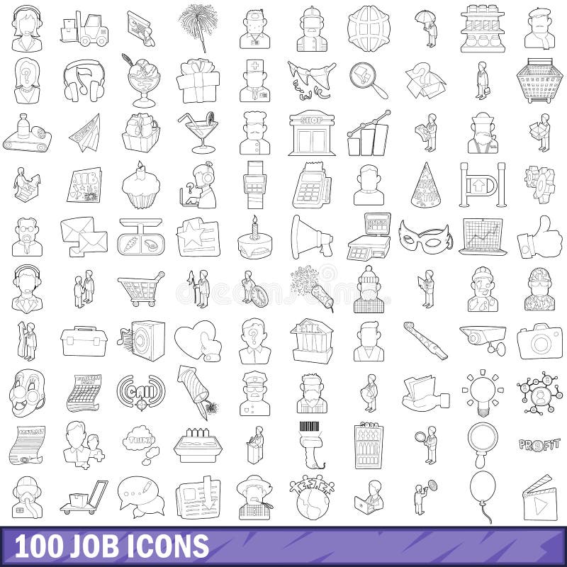 100 job icons set in outline style for any design vector illustration. 100 job icons set in outline style for any design vector illustration