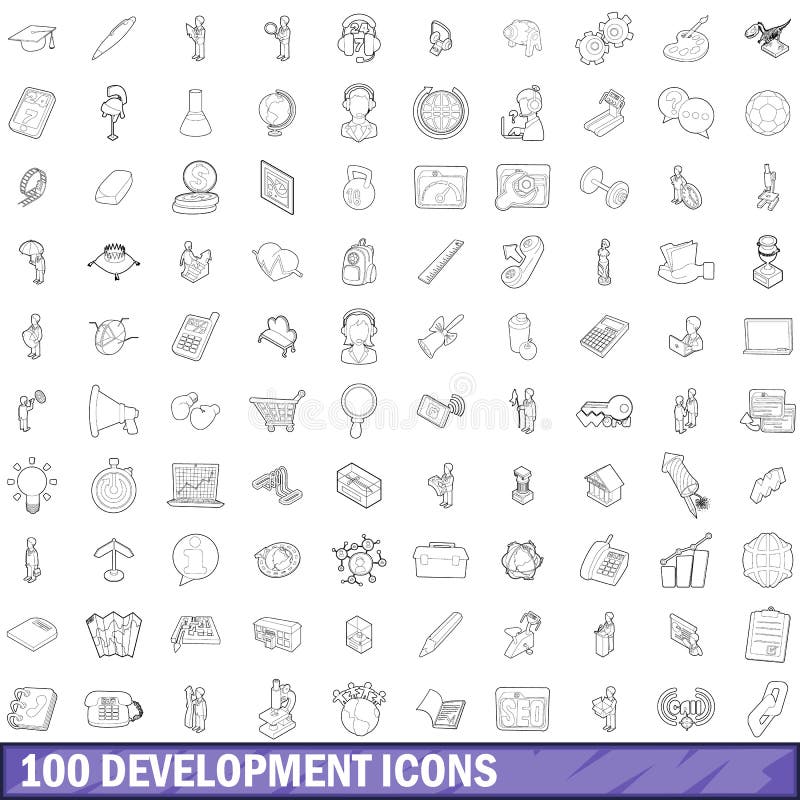 100 development icons set in outline style for any design vector illustration. 100 development icons set in outline style for any design vector illustration