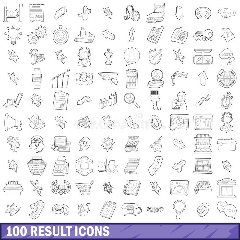100 result icons set in outline style for any design vector illustration. 100 result icons set in outline style for any design vector illustration