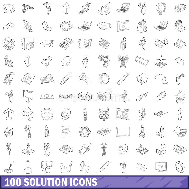 100 solution icons set in outline style for any design vector illustration. 100 solution icons set in outline style for any design vector illustration