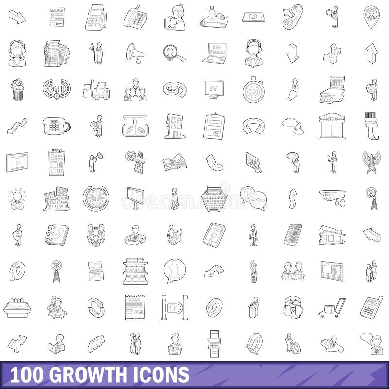 100 growth icons set in outline style for any design vector illustration. 100 growth icons set in outline style for any design vector illustration