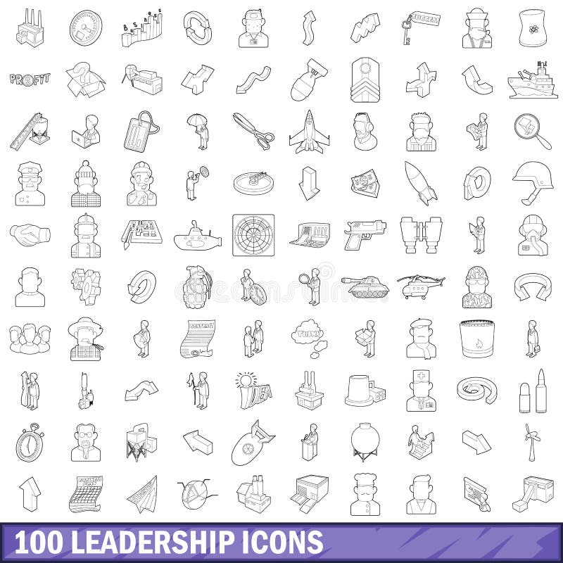 100 leadership icons set in outline style for any design vector illustration. 100 leadership icons set in outline style for any design vector illustration