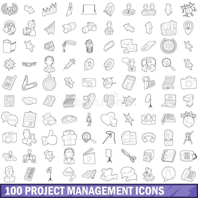 100 project management icons set in outline style for any design vector illustration. 100 project management icons set in outline style for any design vector illustration