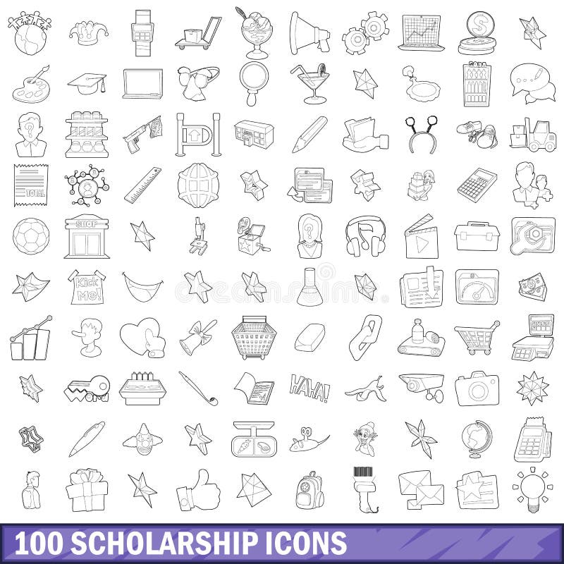 100 scholarship icons set in outline style for any design vector illustration. 100 scholarship icons set in outline style for any design vector illustration