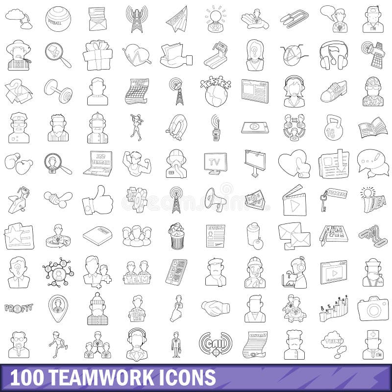 100 teamwork icons set in outline style for any design vector illustration. 100 teamwork icons set in outline style for any design vector illustration