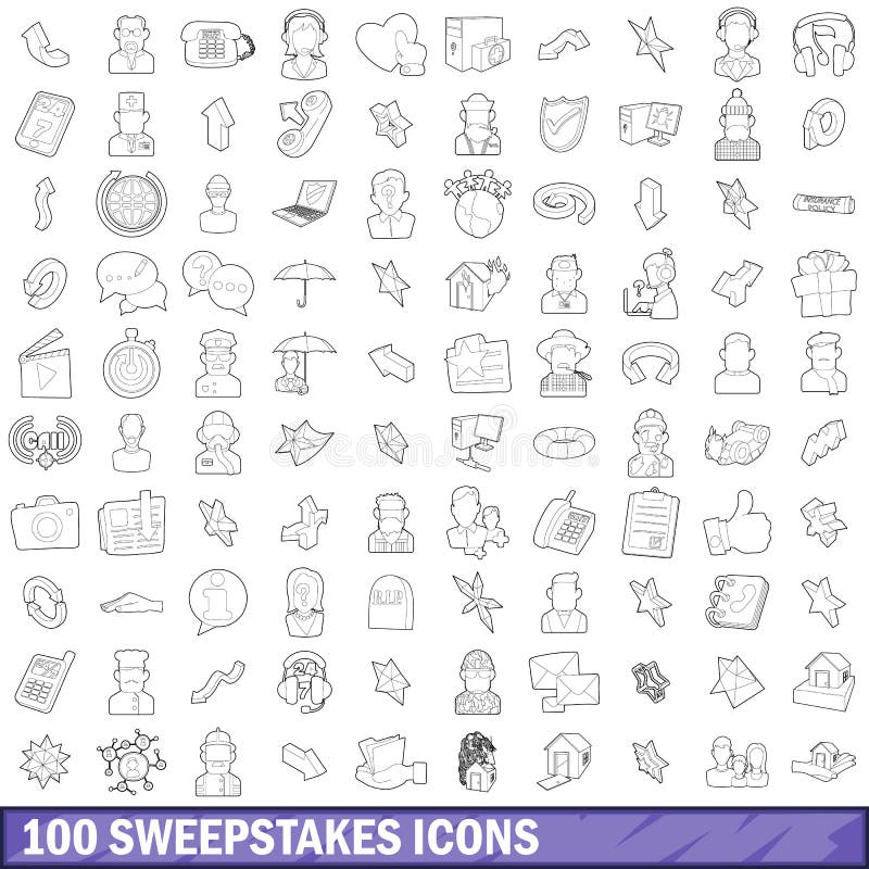 100 sweepstakes icons set in outline style for any design vector illustration. 100 sweepstakes icons set in outline style for any design vector illustration