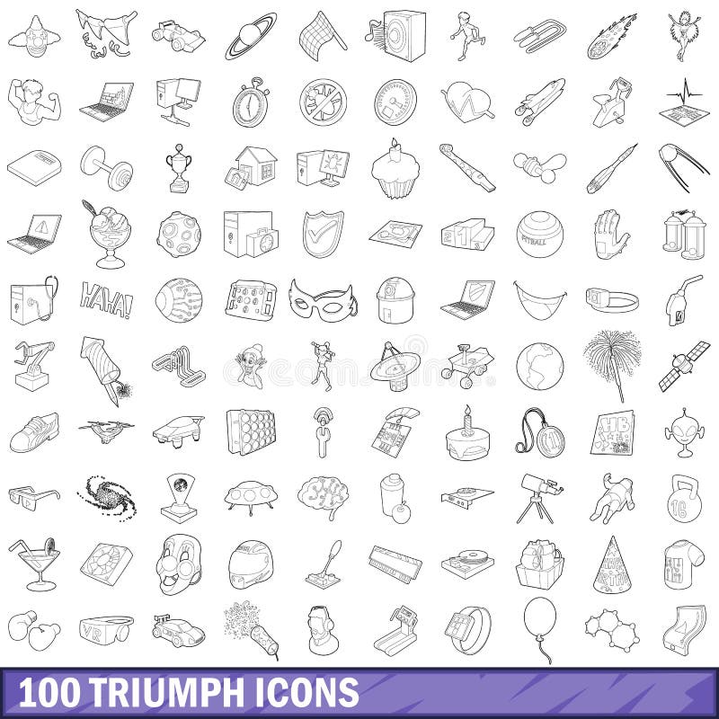 100 triumph icons set in outline style for any design vector illustration. 100 triumph icons set in outline style for any design vector illustration