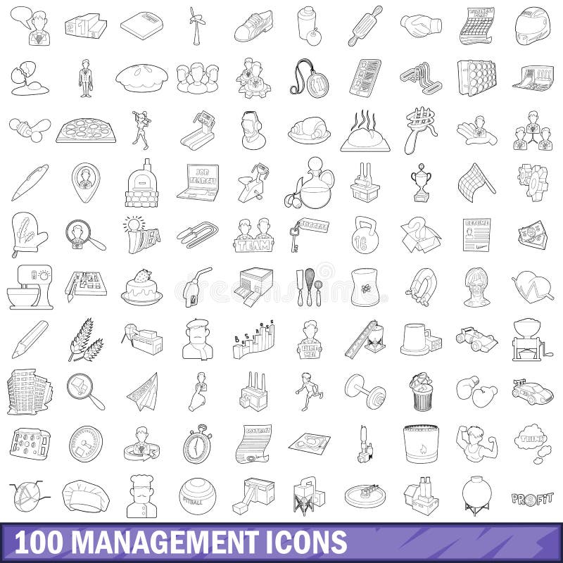 100 management icons set in outline style for any design vector illustration. 100 management icons set in outline style for any design vector illustration