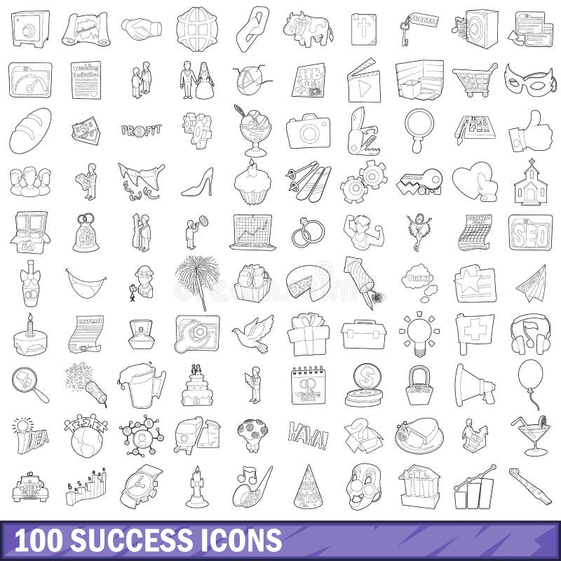 100 success icons set in outline style for any design vector illustration. 100 success icons set in outline style for any design vector illustration