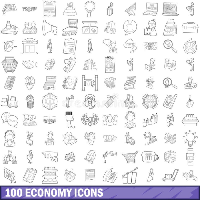 100 economy icons set in outline style for any design vector illustration. 100 economy icons set in outline style for any design vector illustration