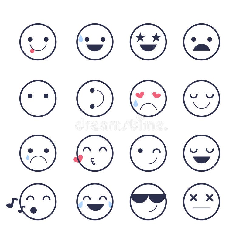 Установите значки Smiley для применений и болтовни Смайлики с различными эмоциями изолированные на белой предпосылке иллюстрация вектора Установите значки Smiley для применений и болтовни Смайлики с различными эмоциями изолированные на белой предпосылке иллюстрация вектора
