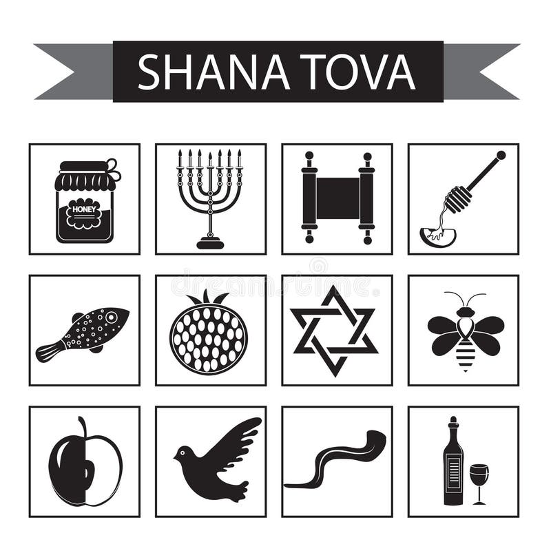 Установите значки на еврейском Новом Годе, черный значок силуэта, Rosh Hashanah, Shana Tova Стиль значков шаржа плоский иллюстрация вектора Установите значки на еврейском Новом Годе, черный значок силуэта, Rosh Hashanah, Shana Tova Стиль значков шаржа плоский иллюстрация вектора