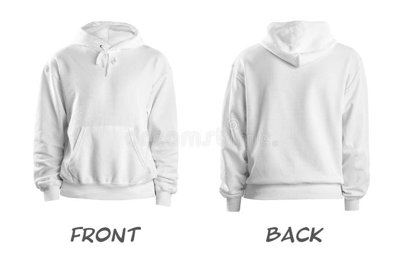 Установите стильного свитера hoodie на белой предпосылке, фронте и заднем взгляде стоковые изображения Установите стильного свитера hoodie на белой предпосылке, фронте и заднем взгляде стоковые изображения