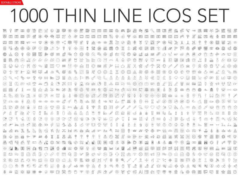 Установите 1000 тонкой линии значки бесплатная иллюстрация