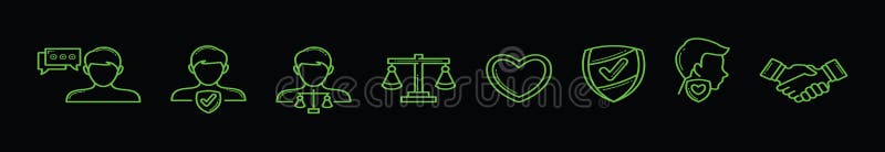 Установите шаблон проектирования значка мультфильма целостности с различными моделями. Иллюстрация вектора изолированной на черном иллюстрация штока