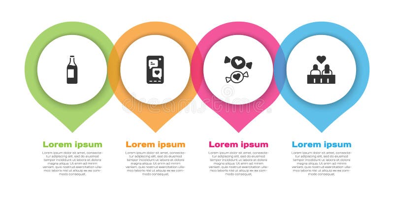 Установить mobile бутылки вина с любовью конфет и пар сердца. Шаблон infographic бизнеса. Вектор иллюстрация штока